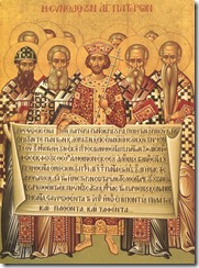 Icono donde aparece Constantino presidiendo el Primer Concilio de Nicea.